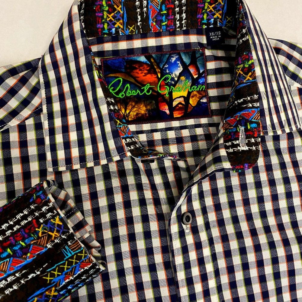 Robert Graham XS flip cuff shirt Blue Checkered